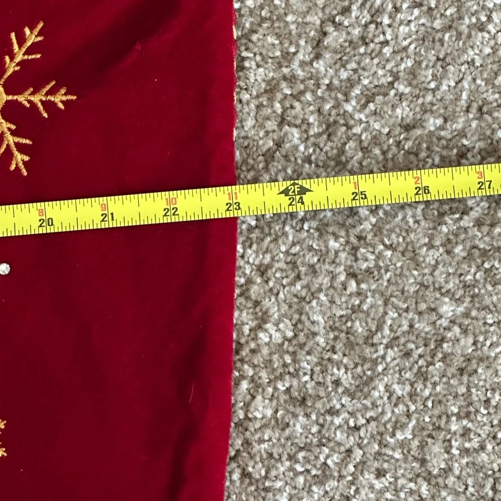 🎄VTG Red, Green & Gold Snowflake Design Round Christmas Tree Skirt 50" - Picture 5 of 12
